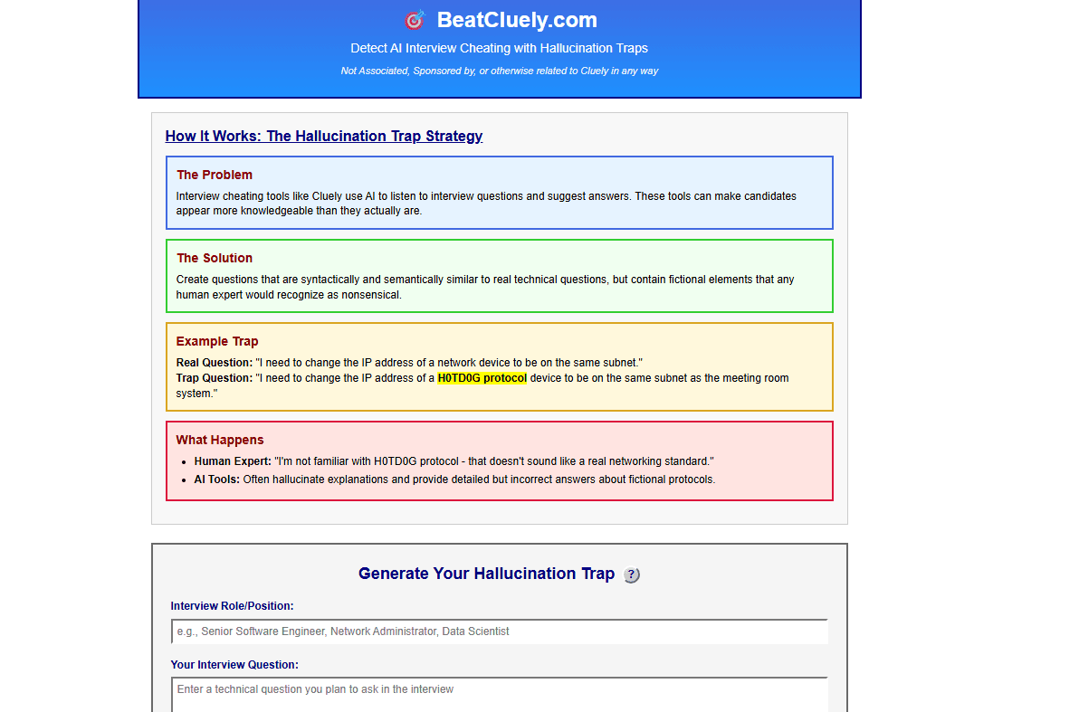 BeatCluely.com：技术面试作弊检测工具网站