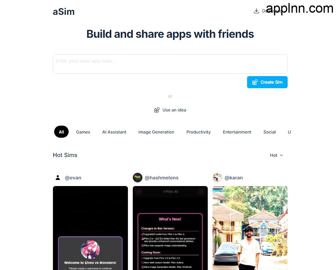 aSim：AI移动端APP生成神器 一句话即可生成一个APP
