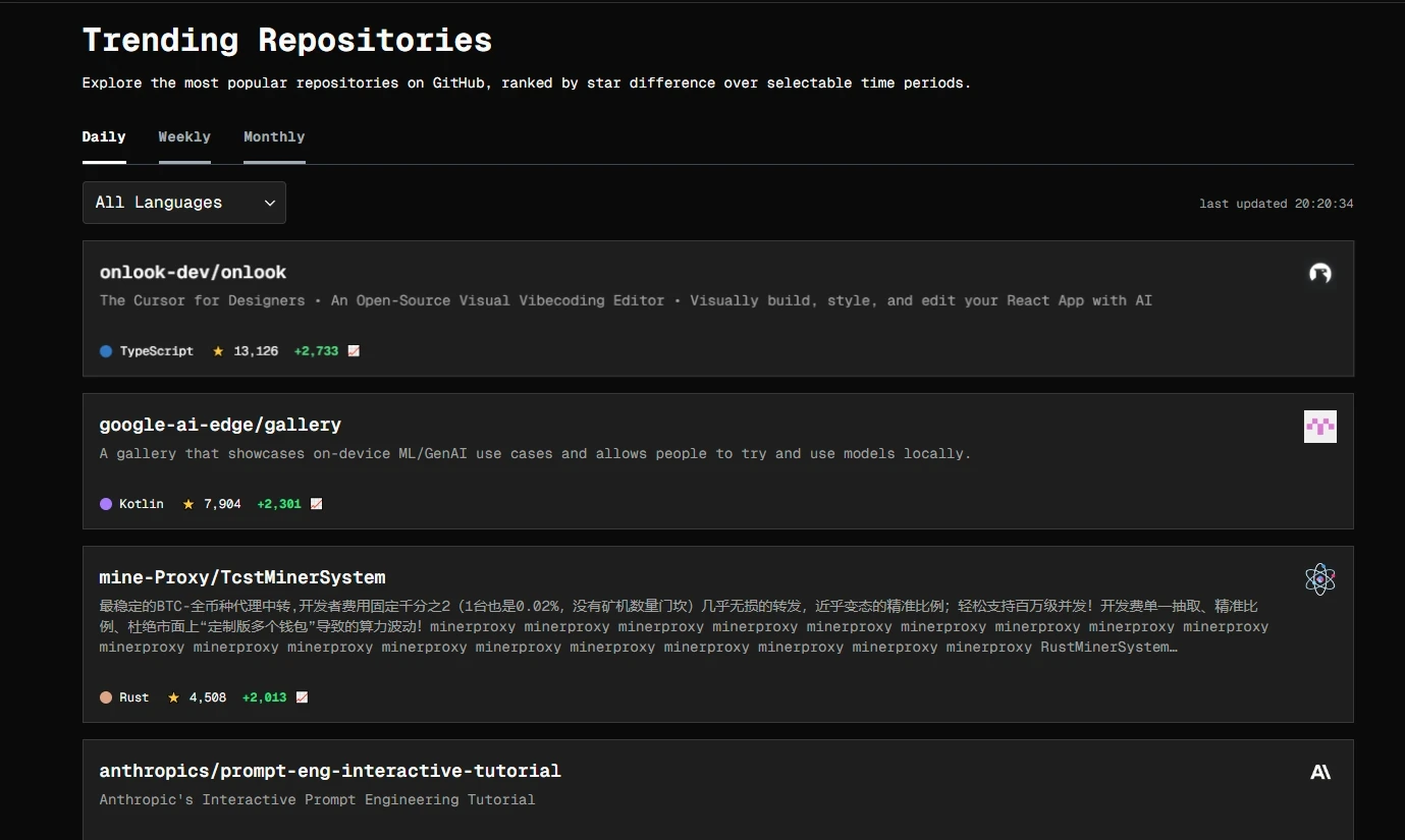 Trendingrepos：探索 GitHub 热门项目的新利器 GitHub Trending 功能的替代方案