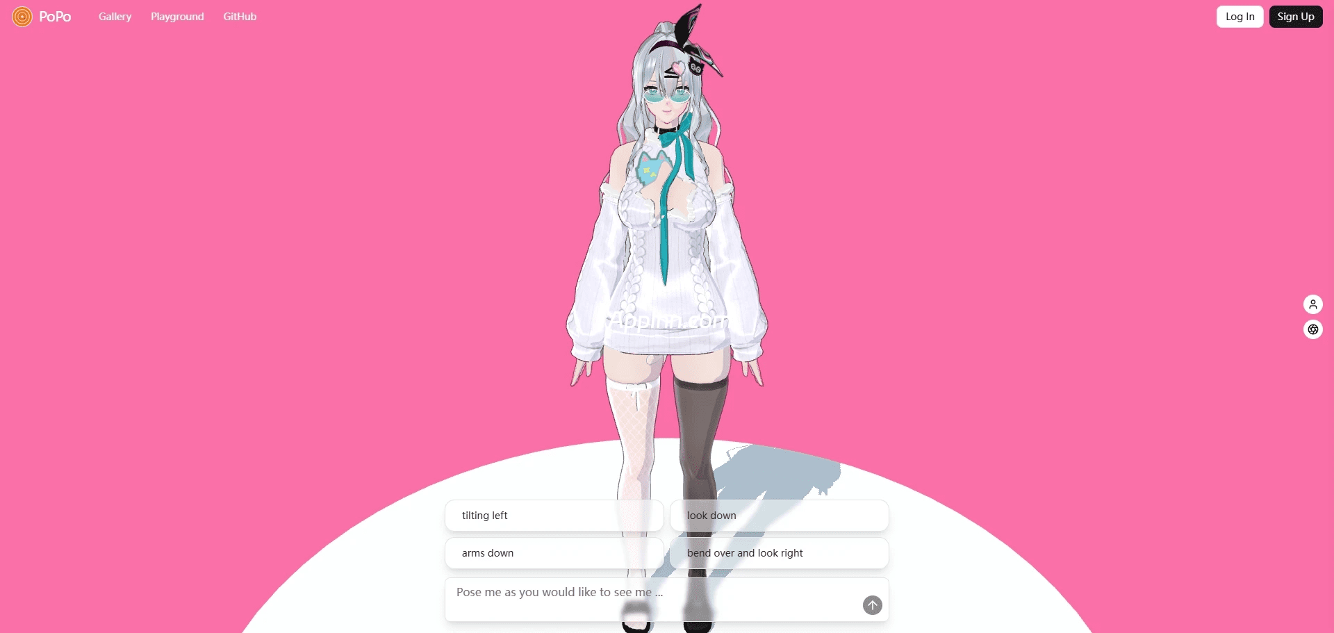 PoPo 操作界面截图:用文字指令实时控制 3D 角色动作与表情